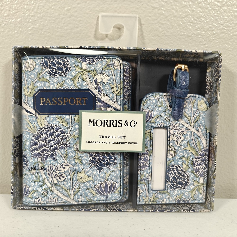 Morris & Co William Morris Cray Travel Set Passport Cover Luggage Tag Blue NEW